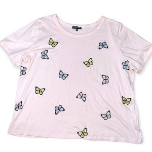 Attitude Not Included Embroidered Butterfly short sleeve Tee